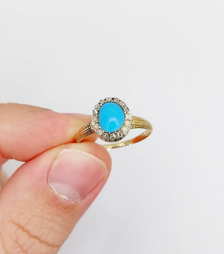 Bague 60 Bague marguerite ancienne en or 18k, turquoise et diamants 58 Facettes A07210