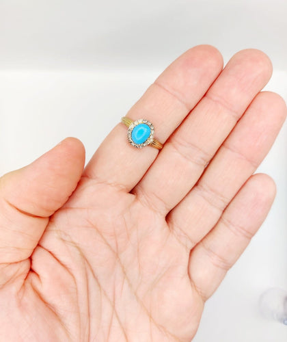 Bague 60 Bague marguerite ancienne en or 18k, turquoise et diamants 58 Facettes A07210