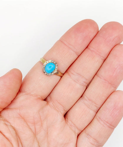 Bague 60 Bague marguerite ancienne en or 18k, turquoise et diamants 58 Facettes A07210
