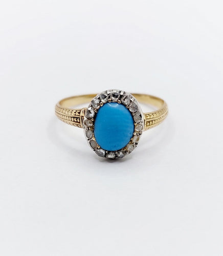 Bague 60 Bague marguerite ancienne en or 18k, turquoise et diamants 58 Facettes A07210