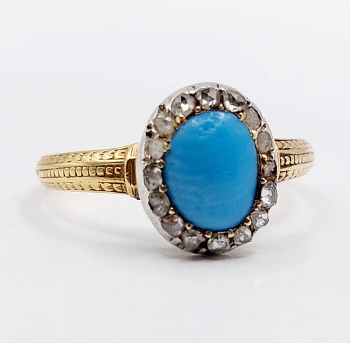 Bague 60 Bague marguerite antique en or 18k, turquoise et diamants 58 Facettes A07210