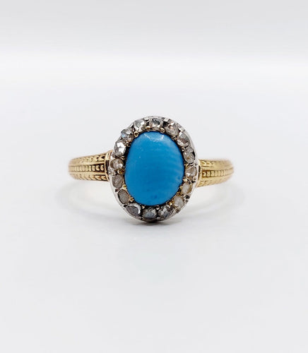 Bague 60 Bague marguerite ancienne en or 18k, turquoise et diamants 58 Facettes A07210