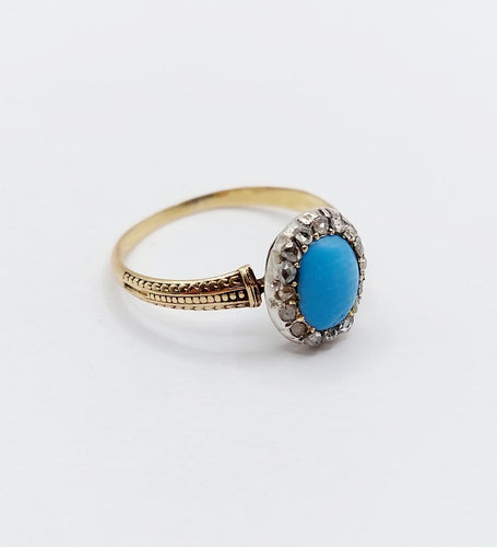Bague 60 Bague marguerite ancienne en or 18k, turquoise et diamants 58 Facettes A07210