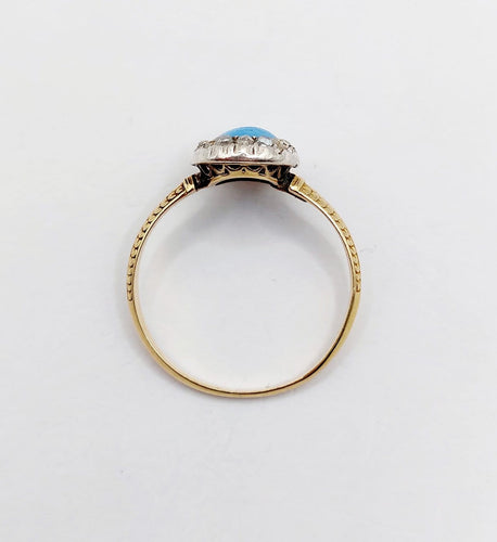 Bague 60 Bague marguerite antique en or 18k, turquoise et diamants 58 Facettes A07210