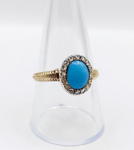 Bague 60 Bague marguerite ancienne en or 18k, turquoise et diamants 58 Facettes A07210