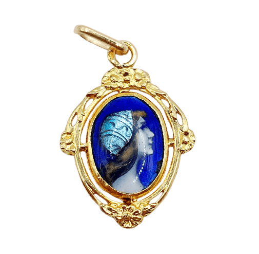 Pendentif Pendentif Art nouveau en or 18k et plaque émaillée 58 Facettes A07211