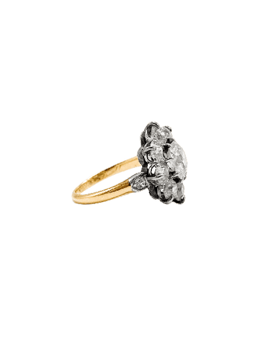 Bague marguerite vintage en or jaune 18K et argent, diamants