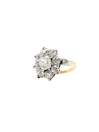 Bague marguerite vintage en or jaune 18K et argent, diamants