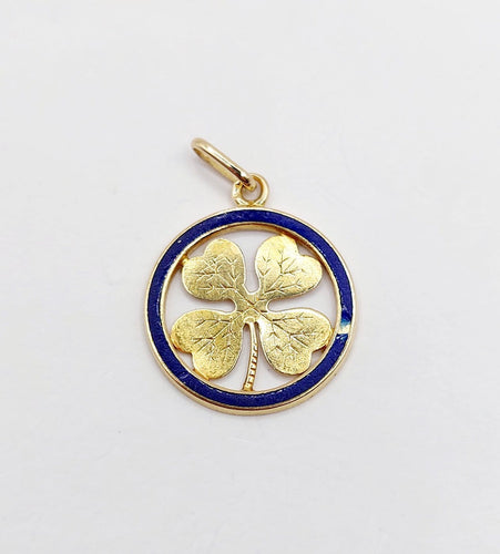 Pendentif Pendentif trèfle en or 18k et émail bleu 58 Facettes A07246