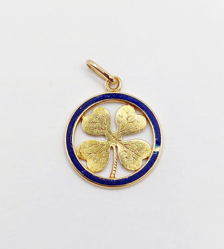 Pendentif Pendentif trèfle en or 18k et émail bleu 58 Facettes A07246