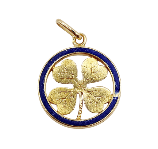 Pendentif trèfle en or 18k et émail bleu