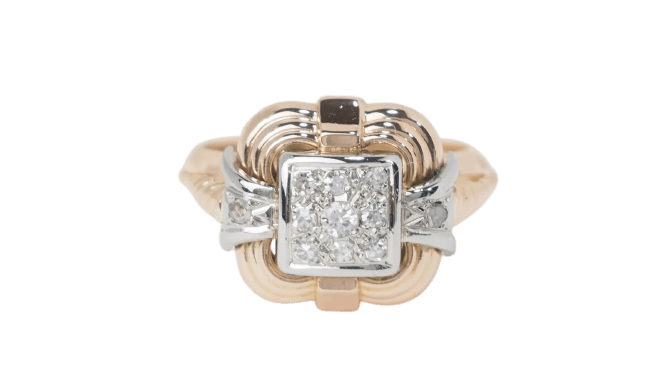 Bague 54 Tank - Bague en or jaune, or blanc et diamants 58 Facettes 32894