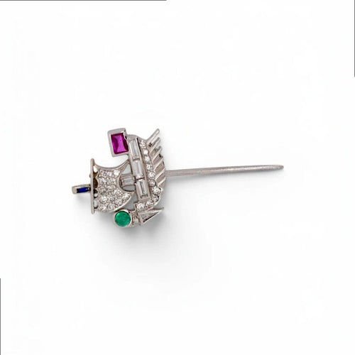 Broche Art déco - Broche drakkar en platine, diamants et pierres précieuses 58 Facettes BRO-1008