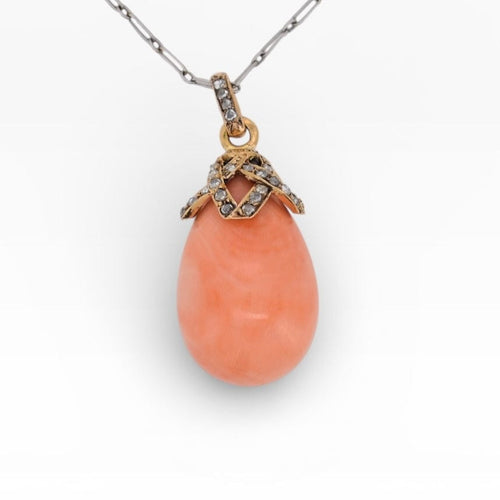 Pendentif Victorien - Pendentif en or jaune 18k, corail et diamants 58 Facettes NE-1010