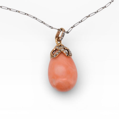 Pendentif Victorien - Pendentif en or jaune 18k, corail et diamants 58 Facettes NE-1010