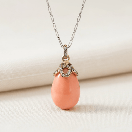 Pendentif Victorien - Pendentif en or jaune 18k, corail et diamants 58 Facettes NE-1010
