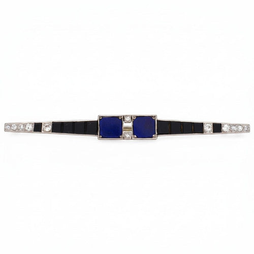 Broche Art déco - Broche barrette en platine, lapis-lazuli, onyx et diamants 58 Facettes BRO-1004