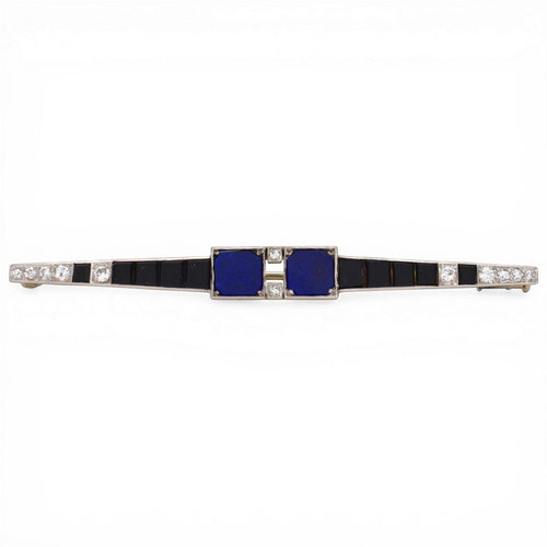 Broche Art déco - Broche barrette en platine, lapis-lazuli, onyx et diamants 58 Facettes BRO-1004