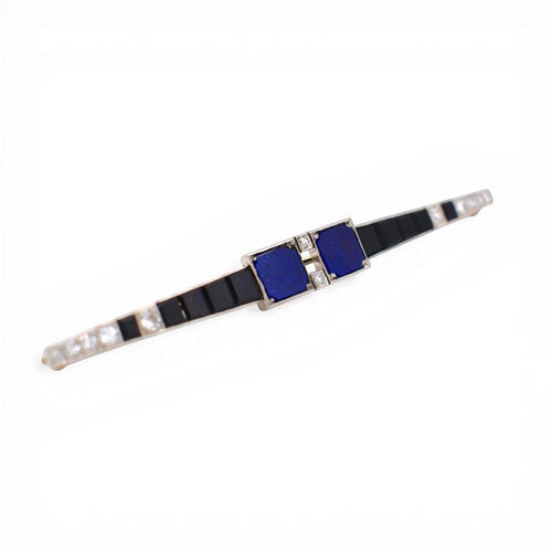 Broche Art déco - Broche barrette en platine, lapis-lazuli, onyx et diamants 58 Facettes BRO-1004