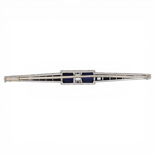 Broche Art déco - Broche barrette en platine, lapis-lazuli, onyx et diamants 58 Facettes BRO-1004