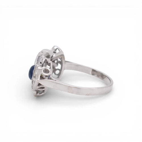 Bague 54 Art déco Toi et Moi - Bague en or blanc, saphir et diamants 58 Facettes