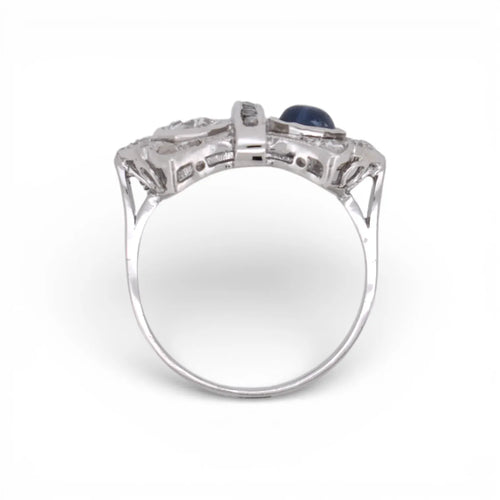 Bague 54 Art déco Toi et Moi - Bague en or blanc, saphir et diamants 58 Facettes