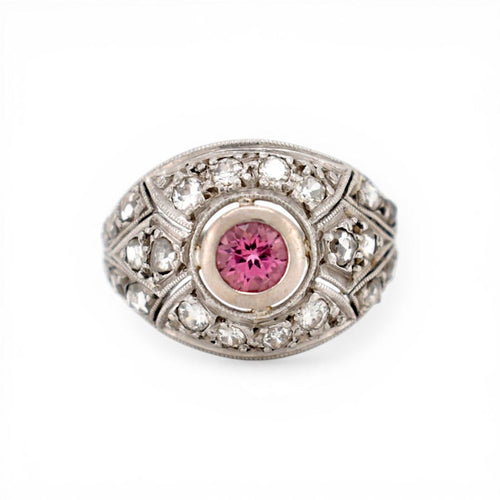 Bague 49 Art déco - Bague en platine, tourmaline rose et diamants 58 Facettes RI-1019