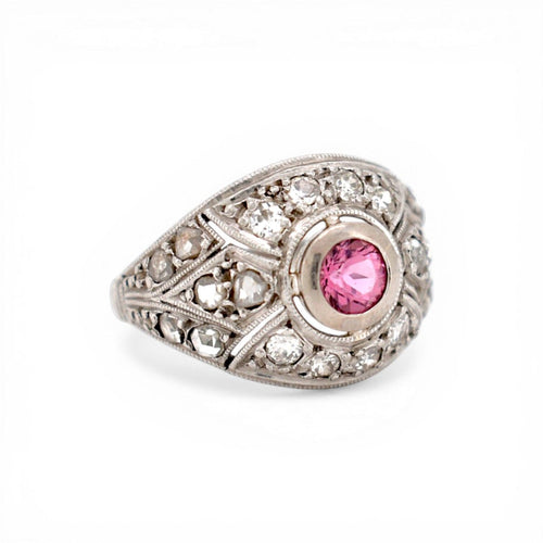 Bague 49 Art déco - Bague en platine, tourmaline rose et diamants 58 Facettes RI-1019