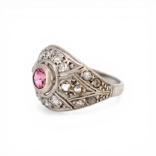 Bague 49 Art déco - Bague en platine, tourmaline rose et diamants 58 Facettes RI-1019