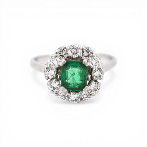 Bague 58 Mellerio - Bague Daisy en platine, émeraude et diamants 58 Facettes RI-1028