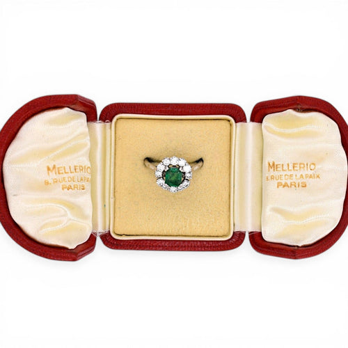 Bague 58 Mellerio - Bague Daisy en platine, émeraude et diamants 58 Facettes RI-1028