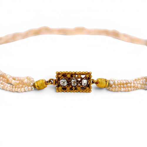Collier Belle Époque - Collier ras-de-cou en or jaune 18k, perles et diamants 58 Facettes NE-1006