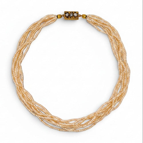 Collier Belle Époque - Collier ras-de-cou en or jaune 18k, perles et diamants 58 Facettes NE-1006