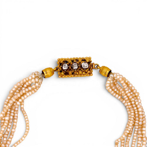 Collier Belle Époque - Collier ras-de-cou en or jaune 18k, perles et diamants 58 Facettes NE-1006