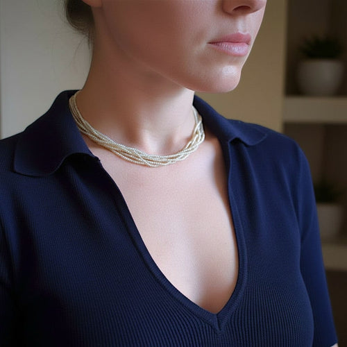 Collier Belle Époque - Collier ras-de-cou en or jaune 18k, perles et diamants 58 Facettes NE-1006