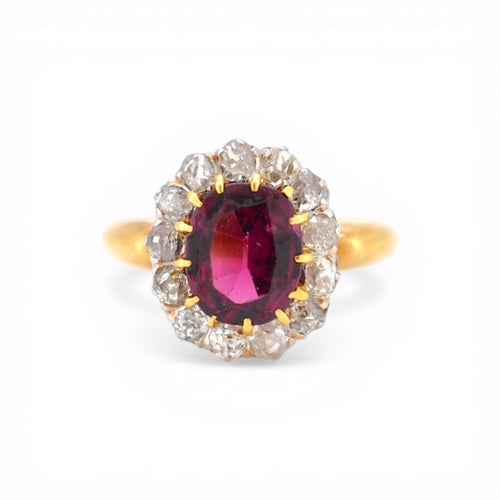 Bague 52 Belle Époque - Bague en or jaune 18k, grenat rubellite et diamants 58 Facettes RI-1025