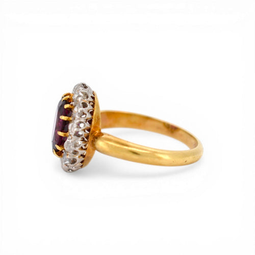 Bague 52 Belle Époque - Bague en or jaune 18k, grenat rubellite et diamants 58 Facettes RI-1025