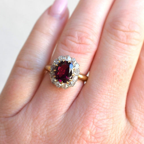 Bague 52 Belle Époque - Bague en or jaune 18k, grenat rubellite et diamants 58 Facettes RI-1025