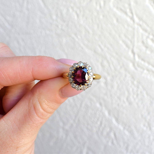 Bague 52 Belle Époque - Bague en or jaune 18k, grenat rubellite et diamants 58 Facettes RI-1025