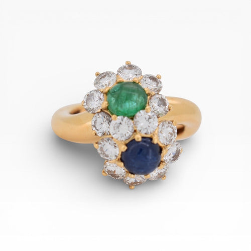 Bague 52 Bague Toi et Moi 1960 en or jaune, diamants, émeraude et saphir 58 Facettes RI-1010