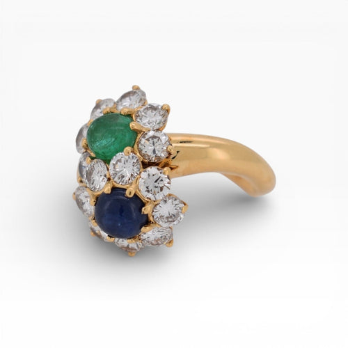 Bague 52 Bague Toi et Moi 1960 en or jaune, diamants, émeraude et saphir 58 Facettes RI-1010