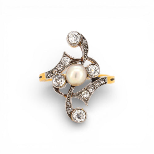 Bague 54 Art Nouveau - Bague en or jaune, platine, perle et diamants 58 Facettes RI-1032