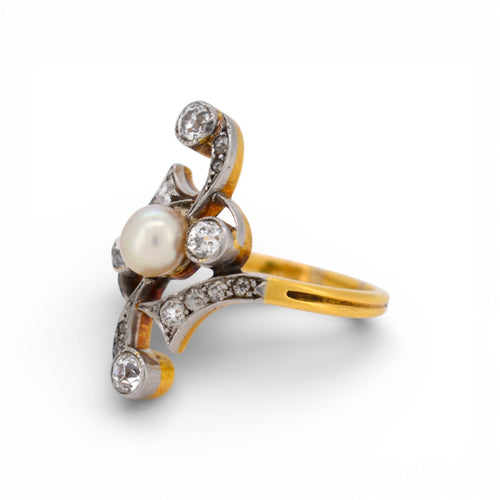 Bague 54 Art Nouveau - Bague en or jaune, platine, perle et diamants 58 Facettes RI-1032