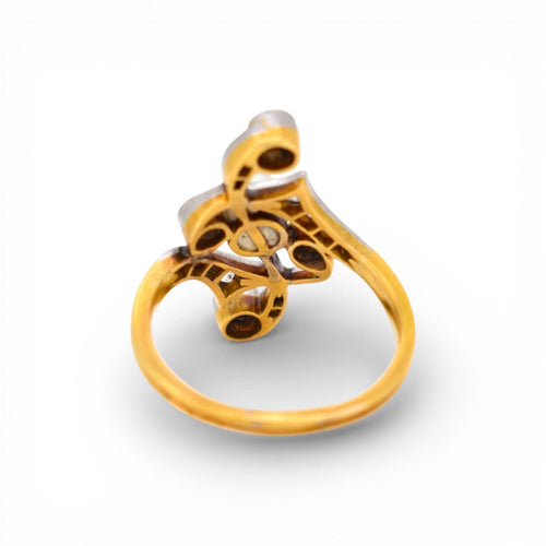 Bague 54 Art Nouveau - Bague en or jaune, platine, perle et diamants 58 Facettes RI-1032