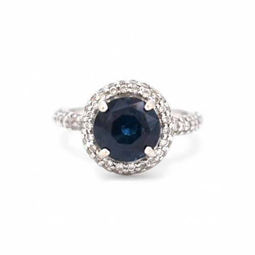 Bague 54 Bague halo en or 18k avec saphir et diamants 58 Facettes RI-1026