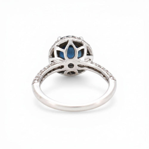 Bague 54 Bague halo en or 18k avec saphir et diamants 58 Facettes RI-1026