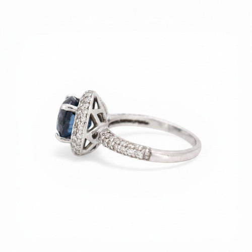 Bague 54 Bague halo en or 18k avec saphir et diamants 58 Facettes RI-1026