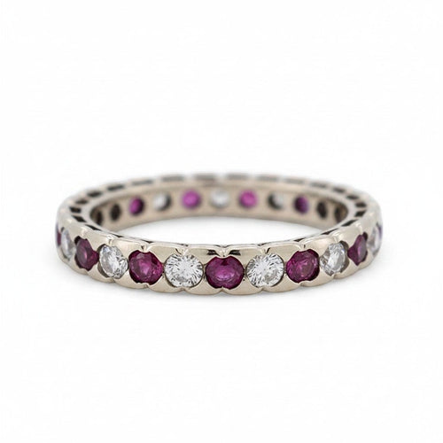 Bague 52 Bague éternité vintage en or 18k, rubis et diamants 58 Facettes RI-1035