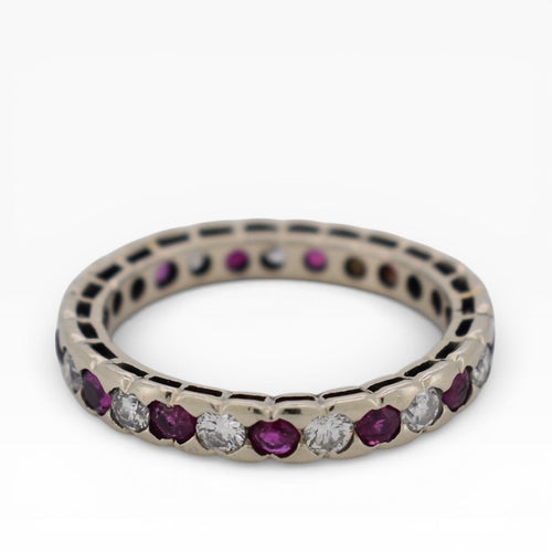 Bague 52 Bague éternité vintage en or 18k, rubis et diamants 58 Facettes RI-1035