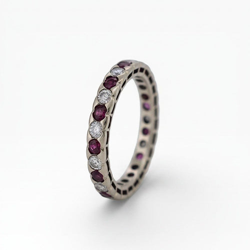 Bague 52 Bague éternité vintage en or 18k, rubis et diamants 58 Facettes RI-1035